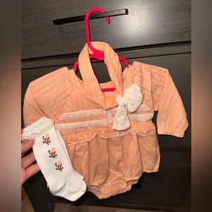 Peach Baby Outfit with Floral Socks